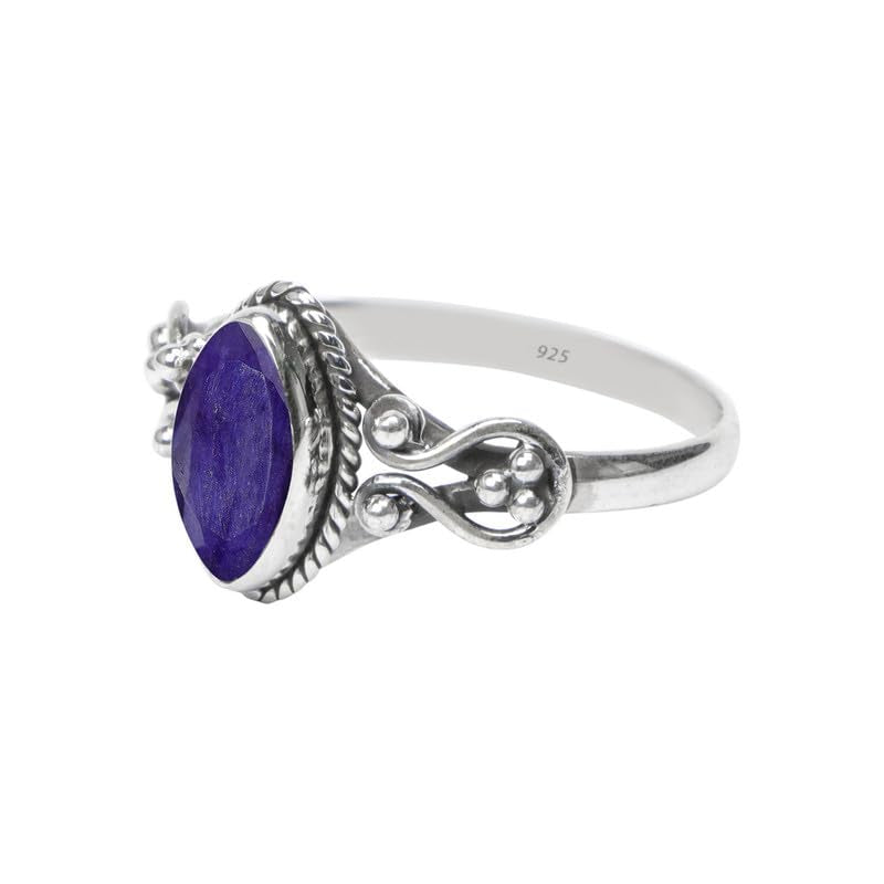 Blue Sapphire Stone Ring, 925 Sterling Silver Statement Ring for Women, Handmade Ring Gemstone Promise Ring for Birthday Christmas Gift for Her Ring Size US 9