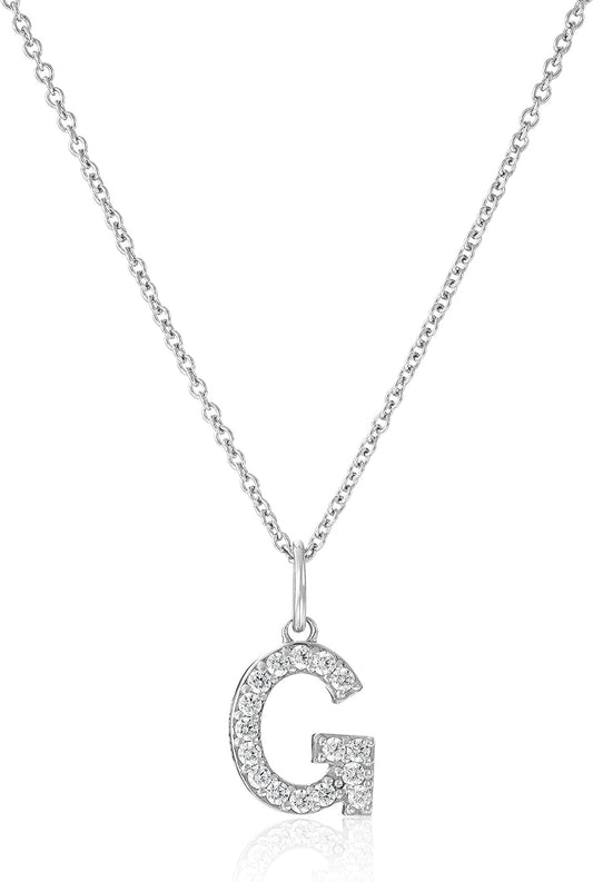 Platinum Plated Sterling Silver Infinite Elements Cubic Zirconia Initial Pendant Necklace, (Previously Amazon Collection)