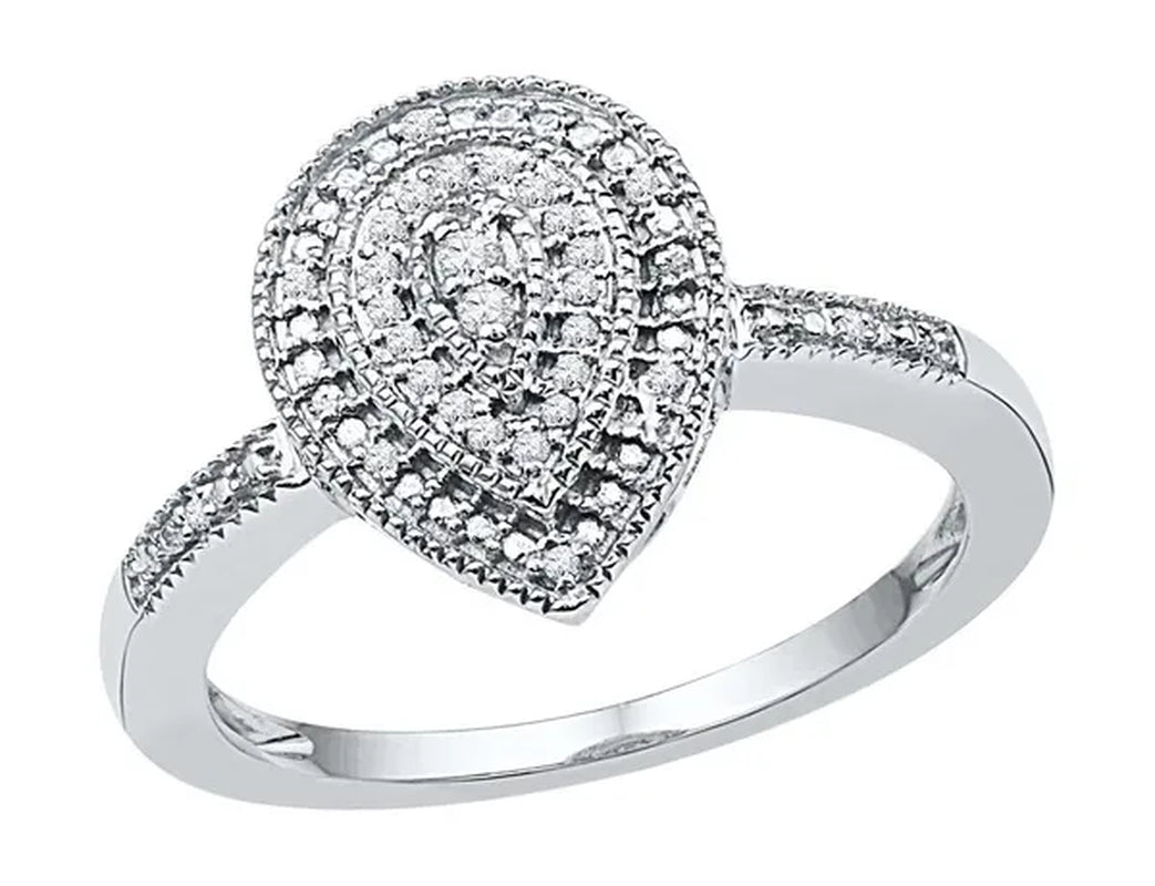 1/10 Carat (ctw I2-I3) Diamond Cluster Teardrop Ring in Sterling Silver