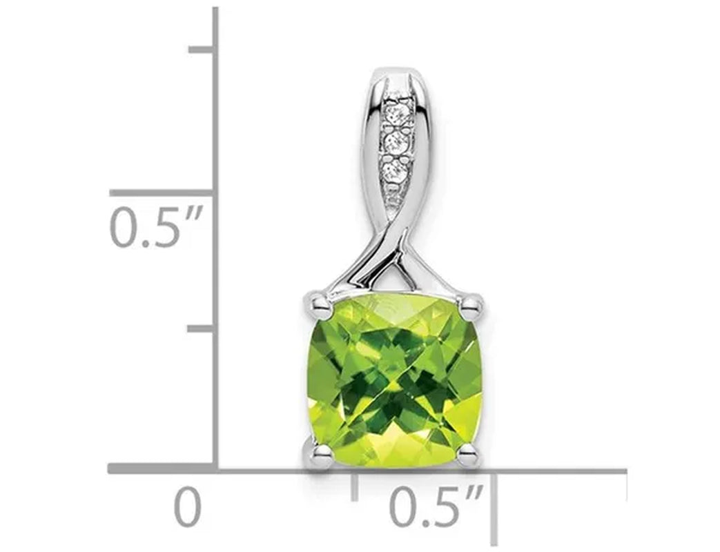 2.00 (Ctw) Natural Cushion-Cut Peridot Pendant Necklace in 14K White Gold with Chain