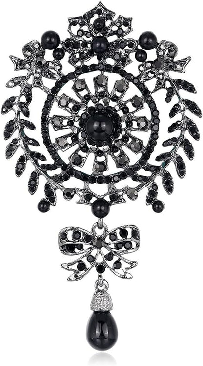 N a European and American Creative Personality Diamond-Studded Pearl Flower Brooch Fashion Clothing Tassel Water Drop Brooch (B)