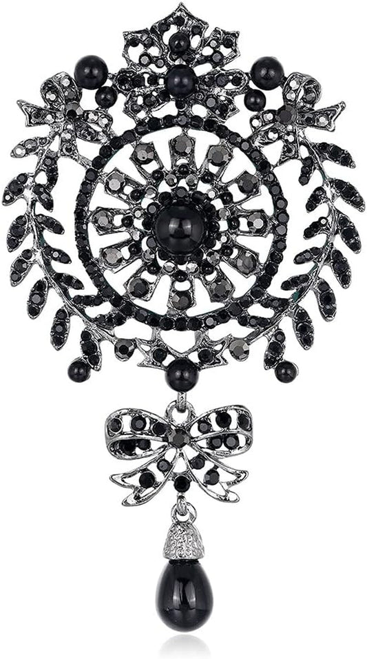 N a European and American Creative Personality Diamond-Studded Pearl Flower Brooch Fashion Clothing Tassel Water Drop Brooch (B)