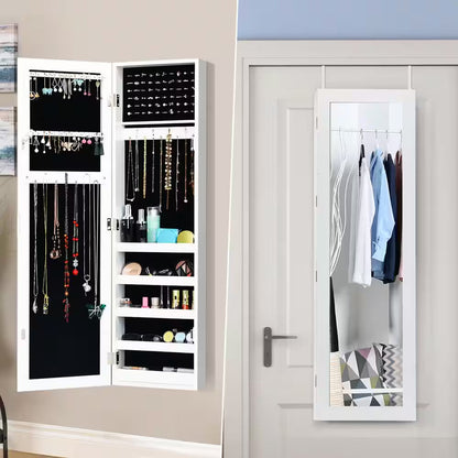 Door Mounted Mirrored Jewelry Cabinet Storage Organizer
