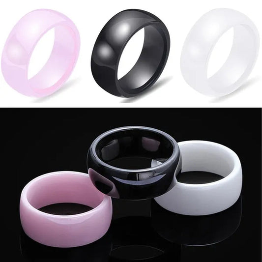 8mm Wide Simple Style Ceramics Ring Women Men Fashion Couple Jewelry Black / White / Pink Exquisite Cute Fine Rings Lover Wedding Band From Milkle Gift