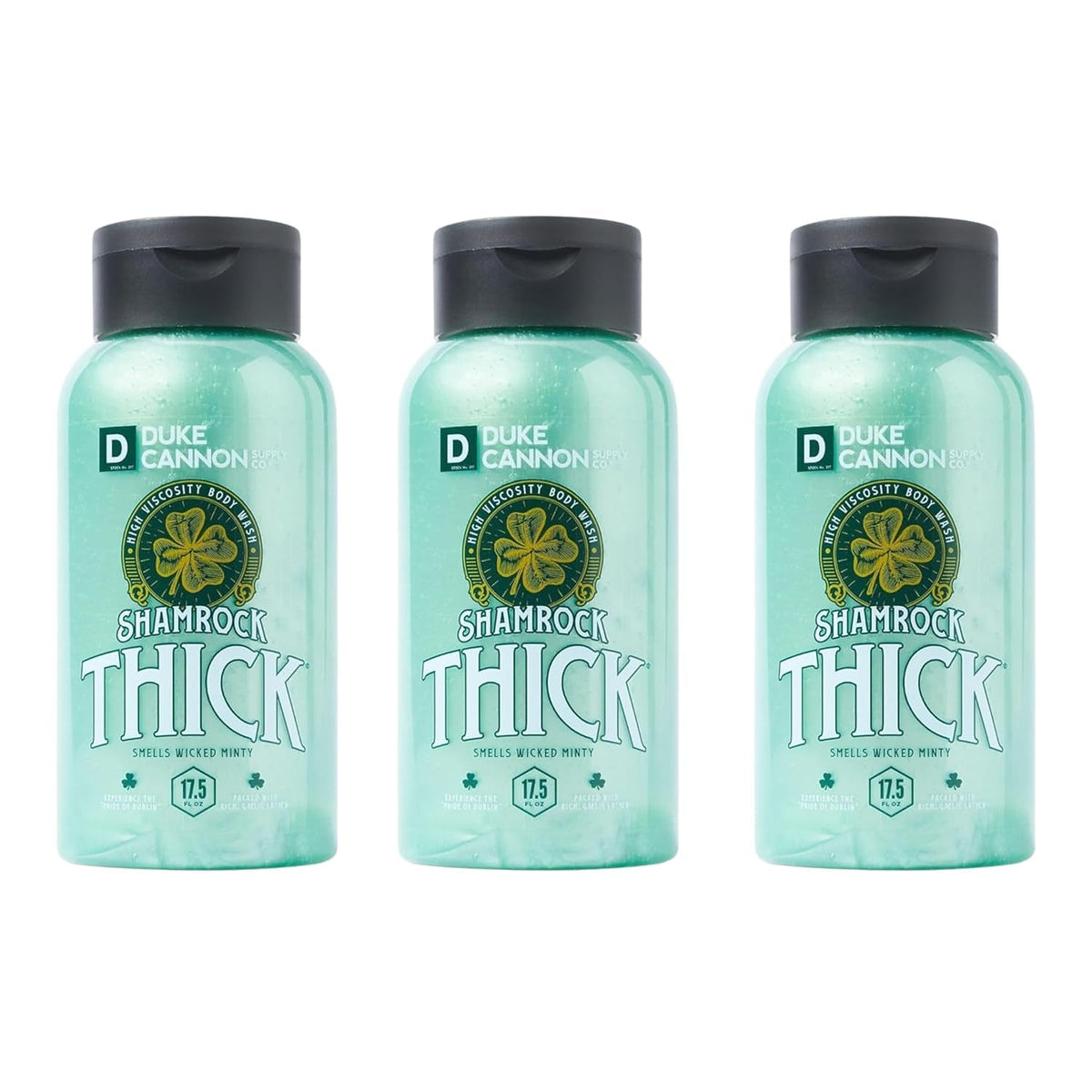Duke Cannon Shamrock THICK Wicked Minty Body Wash – Extra-Thick, Hydrating Men'S Body Wash with Refreshing Mint Scent, 17.5 Oz (Pack of 3)