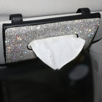 Car Tissue Box Holder Bling Bling Crystal Rectangular Napkin Holder Pumping Paper Case Dispenser for Home Office Car Accessories