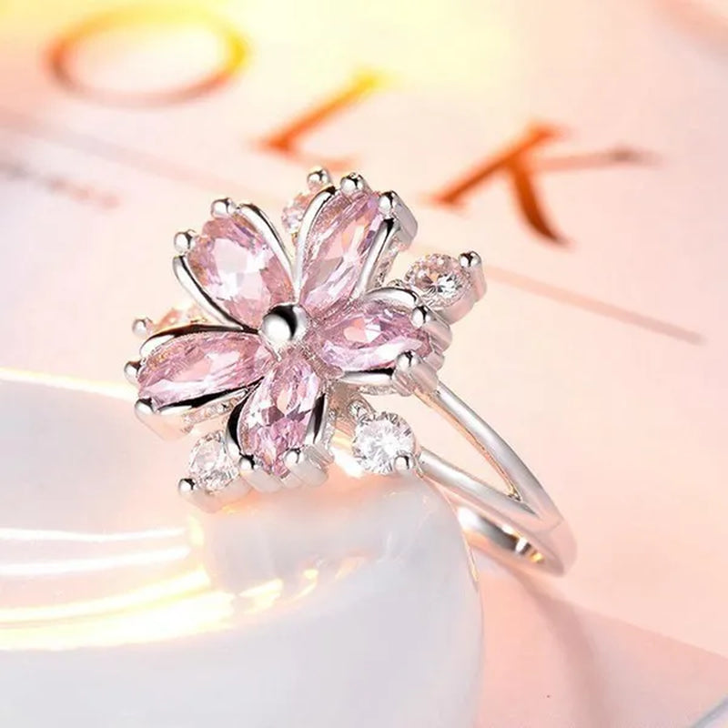 Elegant Women's Flower Ring Luxury  Pink Zircon Ring, Fashionable Flower Shape Women's Ring, Engagement, Wedding Ring, Princess Ring, Promise Ring, Valentine's Day, Christmas Gift. Size US5-11. Happy Shopping!