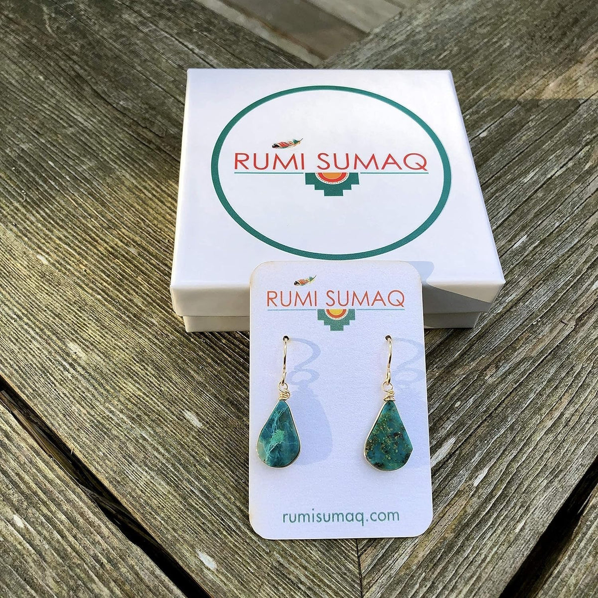 Chrysocolla Earrings Gold Filled Wire Wrap Dangle Blue Green Teardrop Stones - Handmade Healing Crystal Gemstone Jewelry Gift for Women by