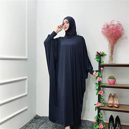 Womens Solid One-Piece Prayer Dress Muslim Abaya Islamic Maxi Breathable Ramadan Dress Kaftan Hijab