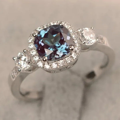 Fashion Round Cut Alexandrite Cubic Zirconia Rings for Women Bridal Romantic Engagement Proposal Fine Jewelry