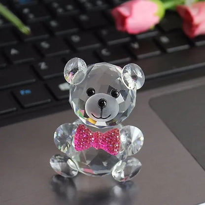Crystal Cute Bear Figurine Miniatures Glass Decorative Animal Paperweight For House Ornaments Home Decor Kids Gifts