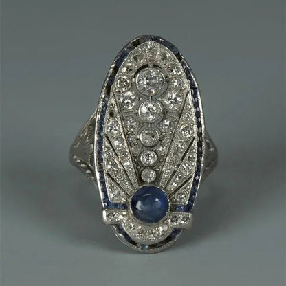 Antique 925 Silver Rings for Women Blue Sapphire Diamond Engagement Ring Vintgae Jewelry