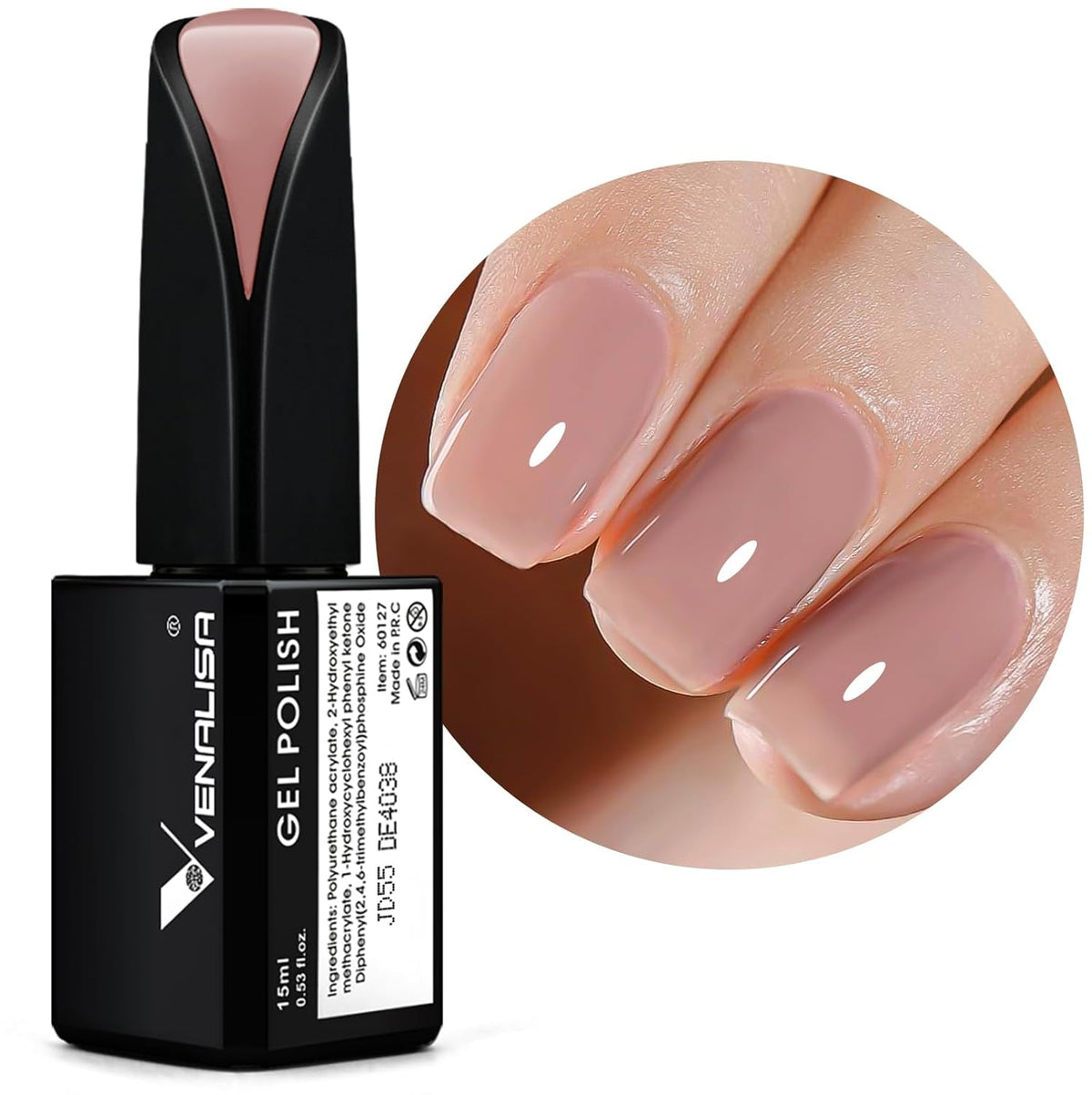 VENALISA 15ml Gel Nail Polish, Pure White Color Soak Off UV LED Nail Gel Polish Nail Art Starter Manicure Salon DIY at Home, 0.53 OZ