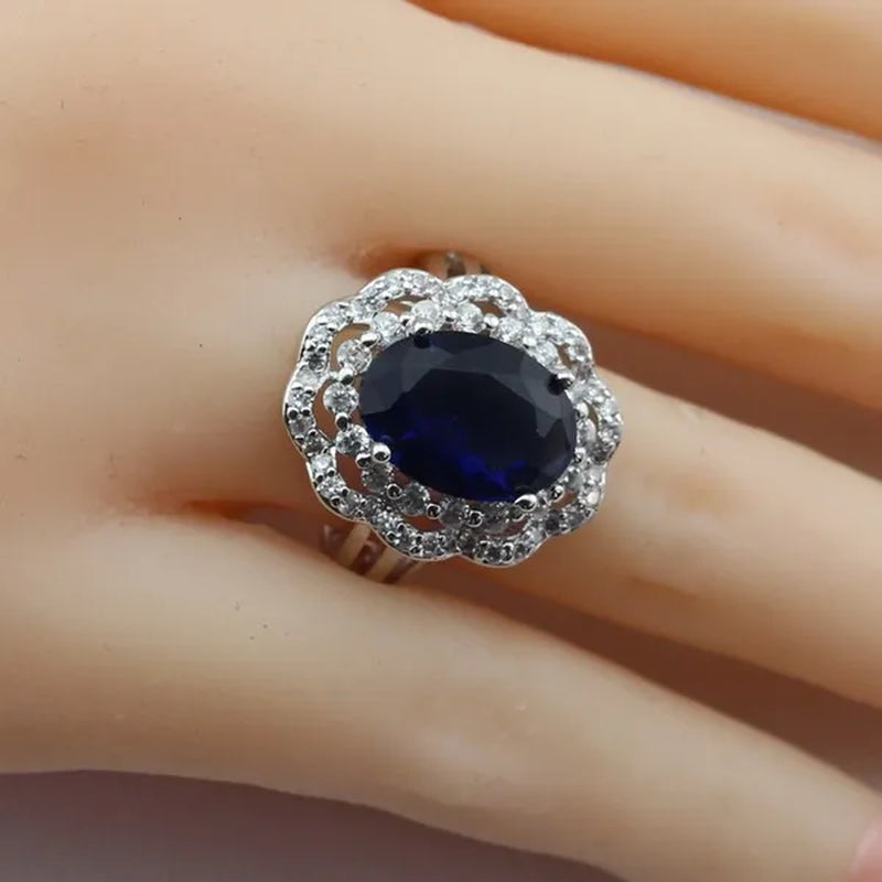 Flower Shaped Women Blue Pendant Rings Earrings Bracelet