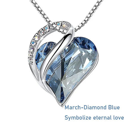 Love Heart Crystals Pendant Necklace January To December Birthstone Jewelry for Woman Blue Crystal Choker Necklace for Bridal Wedding Necklace Valentine's Day  Mother's Day Wife's Anniversary Gift