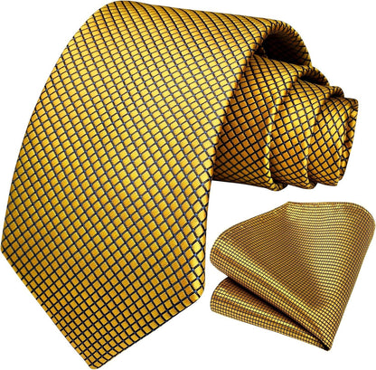 Mens Ties Plaid Tie and Pocket Square Set Classic Woven Formal Checkered Neckties & Handkerchief Wedding Party