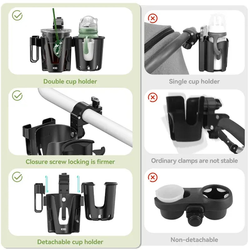 Stroller Cup Holder with Phone Holder, 3-in-1 Removable Bottle Holder, 360 Degrees Rotation Drink Holder for Wheelchair, Stroller, Bike, Walker, Scooter, Bicycle, Uppababy, Nuna, Bugaboo, Doona