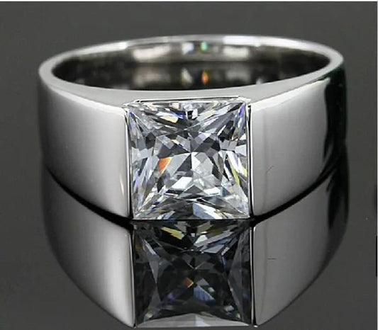 Men's Eternity 925 Silver Square Diamond Simulated CZ Stone Solitaire Ring