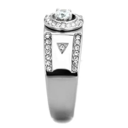 Men's .50 Ct Round Cut Simulated Diamond Silver Stainless Steel Ring Size 8-13
