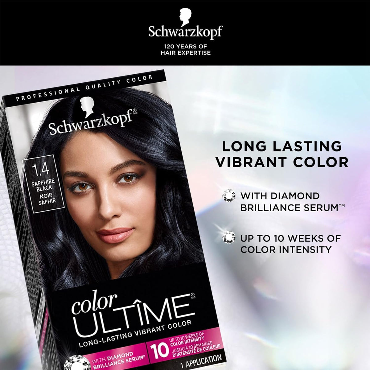 Color Ultime Hair Color, 1.4 Sapphire Black, 1 Application - Permanent Black Hair Dye for Vivid Color Intensity and Fade-Resistant Shine up to 10 Weeks