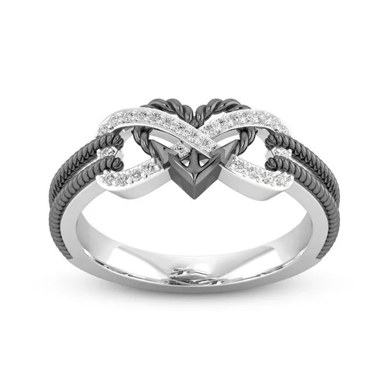 High Quality Exquisite Two Tone Plated Rose Gold / Black Filled 925 Sterling Silver Rings for Women Natural White Sapphire Diamond Ring Bride Princess Wedding Engagement Heart Ring