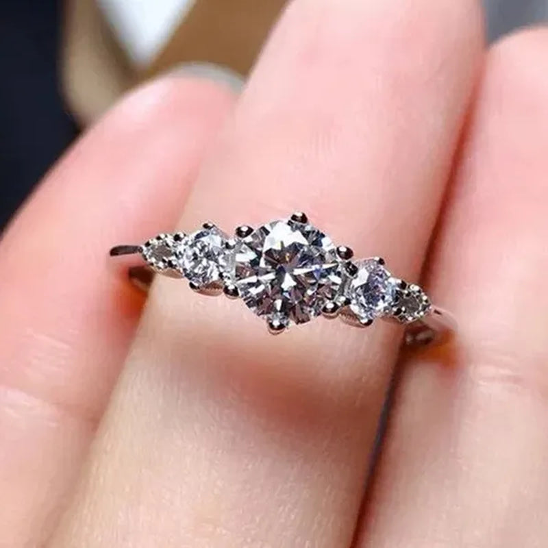 Luxury Women's Fashion Silver Color Ring Round Cut Cubic Zirconia Engagement Party Wedding Promise Rings Anniversary Gifts