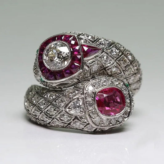 Antique Art Deco 925 Sterling Silver Ruby & Whiite Sapphire Ring Size 6 7 8 9 10