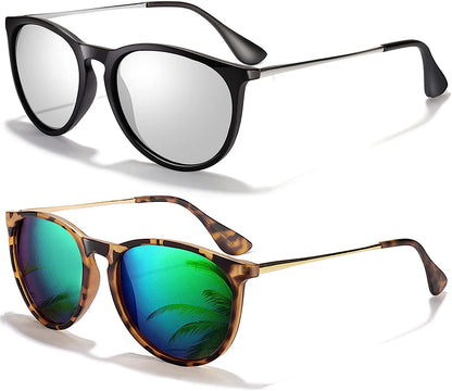 Sunglasses Womens Men Polarized UV Protection Trendy Vintage Retro Round Mirrored Lens Sunglasses For Women