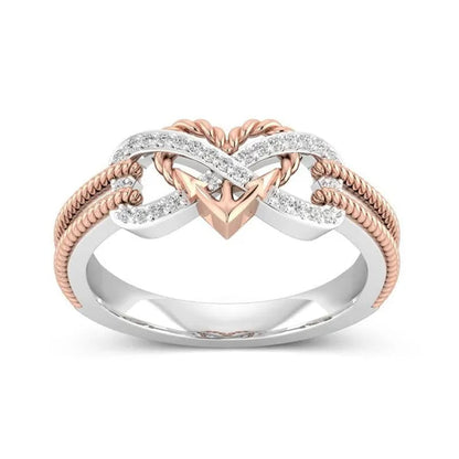 High Quality Exquisite Two Tone Plated Rose Gold / Black Filled 925 Sterling Silver Rings for Women Natural White Sapphire Diamond Ring Bride Princess Wedding Engagement Heart Ring