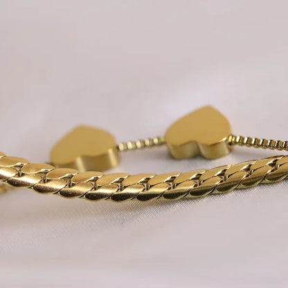 Women's Chain Bracelets 18K Gold Plated Stainless Steel Classic Heart Double Layer Tennis Bracelet Adjustable Bangle for Women