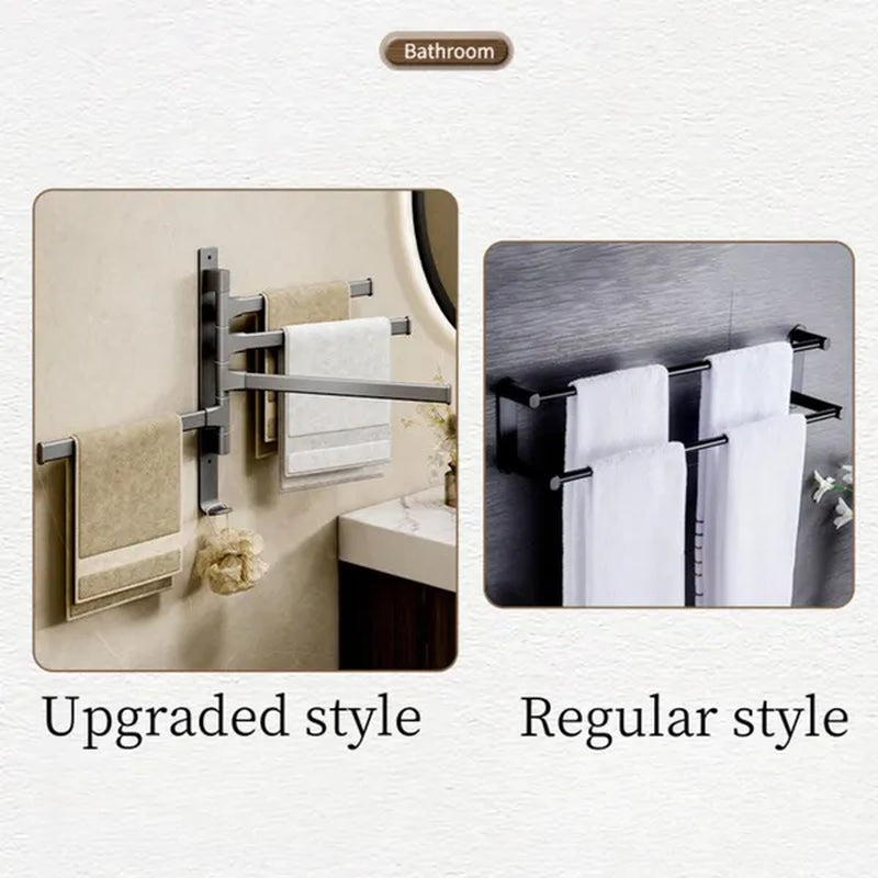2024 New Wall Mounted 180° Swivel Multi-bar towel rack Towel Hanging Holder for Bathroom with Hook