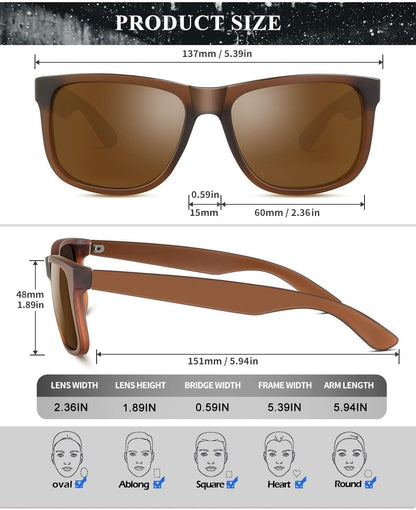 Sunglasses Men Polarized Sun Glasses for Mens Womens Classic Matte Black Frame UV Protection 3Pack