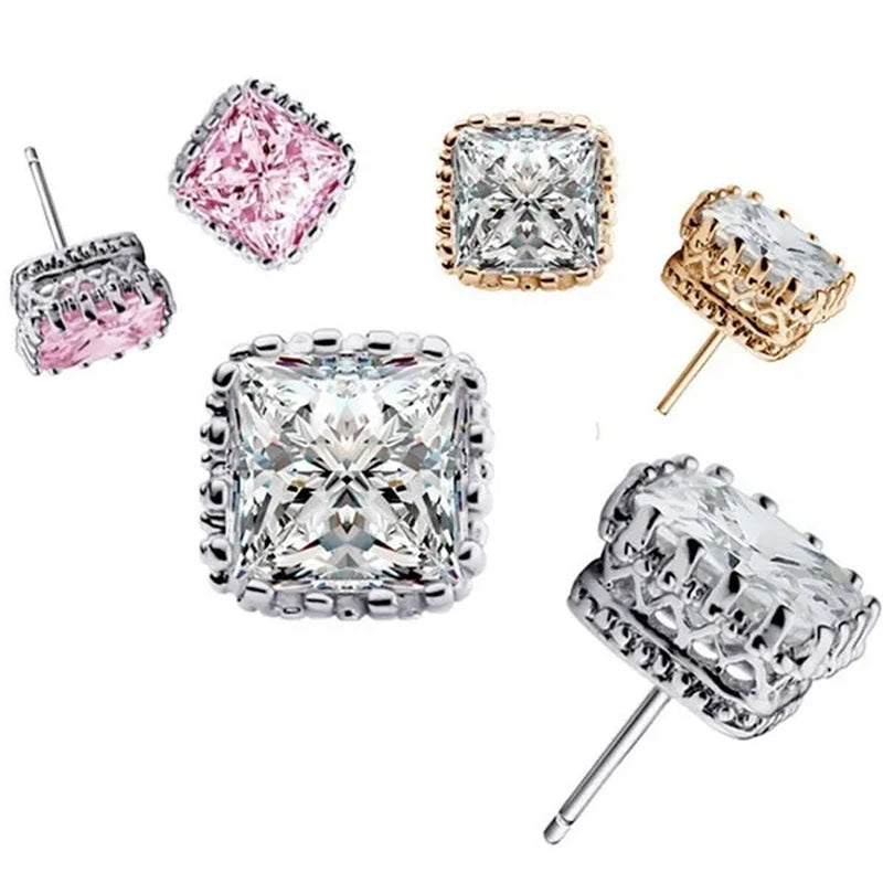 Wholesale jewelry lovers senior men and women crown carved White Sapphire & Pink Sapphire earrings gift 6MM