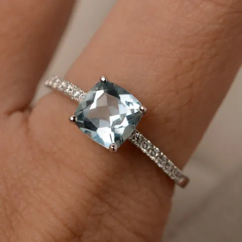 Luxuriant noble Sapphire /Peacock blue/Emerald /Aquamarine Ring  Silver Jewelry  Engagement ring