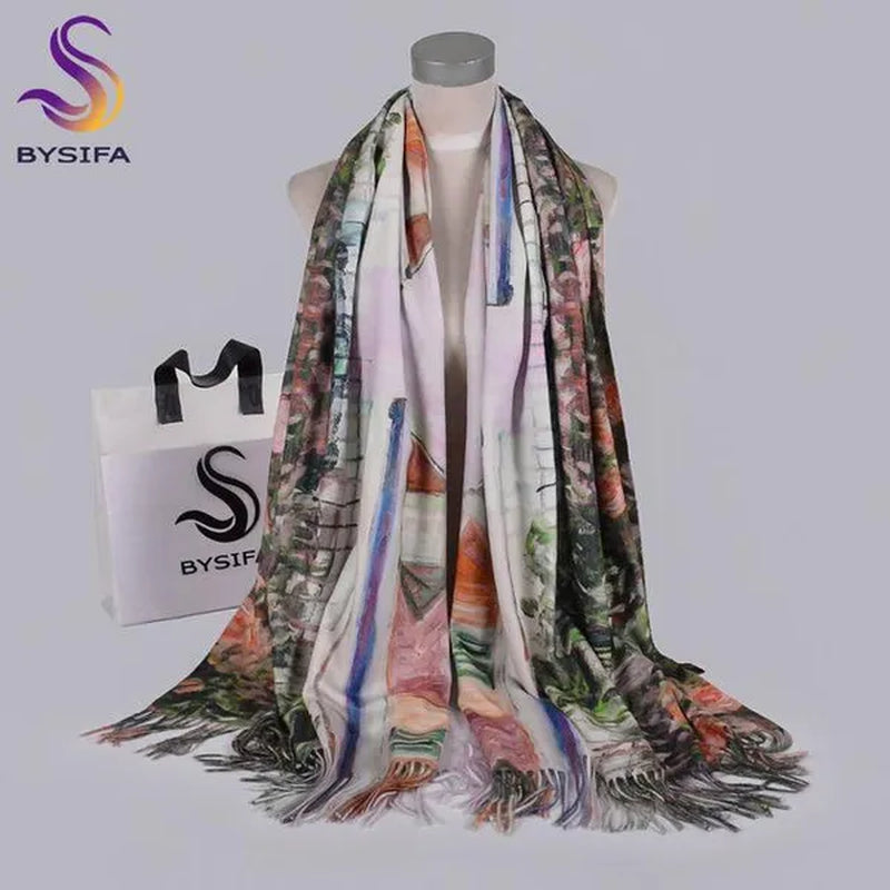 [BYSIFA] Purple Roses Women Scarves Shawl For WInter New Design Warm Long Cashmere Pashmina Double Faces Ladies Scarves Wraps