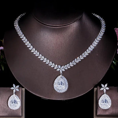 CANDICE Luxury Bridal Red CZ Stone Costume Jewelry Sets Pear Drop Red Zirconia Party Necklace Earrings Set For Women Wedding