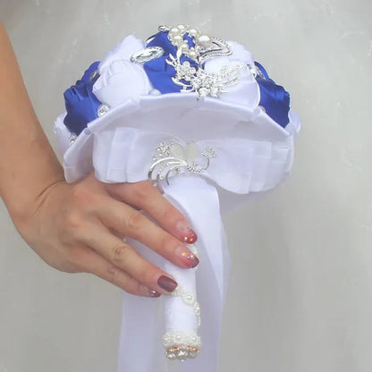 18CM Simulation Silk Rose Wedding Flowers Bouquet Diamond Brooch Bridal Bouquet Creative DIY Bridesmaid Holding Flowers Wedding Party Valentine's Day Gift