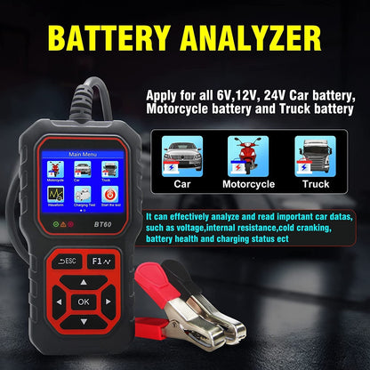 Car Battery Tester 5-36V Battery Load Tester Alternator Cranking Charging System Checker Digital Battery Analyzer 2.4 Inch HD TFT Colour Screen for Heavy Duty Truck Boat Marine Motorcycle