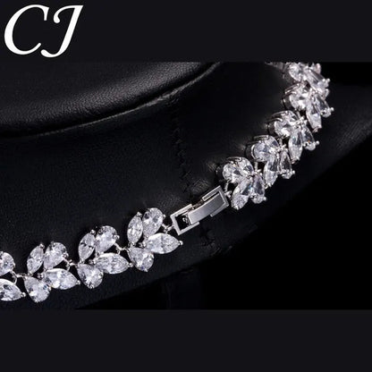 CANDICE White Gold Plated Marquise Red Zirconia Stone Necklace Earrings Sets for Wedding Luxury Party CZ Jewelry Set