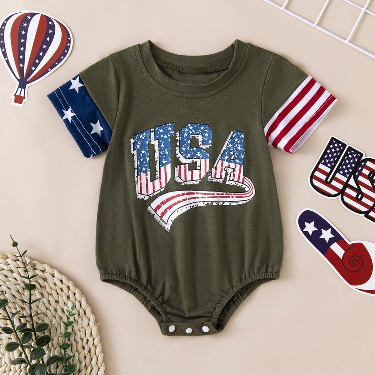 4Th of July Baby Boy Girl Outfit Newborn Infant Oversize Bubble Romper 4Th of July Baby Boy Girl