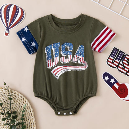 4Th of July Baby Boy Girl Outfit Newborn Infant Oversize Bubble Romper 4Th of July Baby Boy Girl