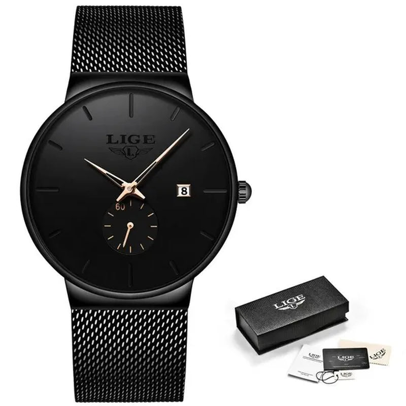 LIGE 2024 Fashion Mens Watches Top Brand Luxury Quartz Watch Men Casual Slim Mesh Steel Waterproof Sport Watch Relogio Masculino