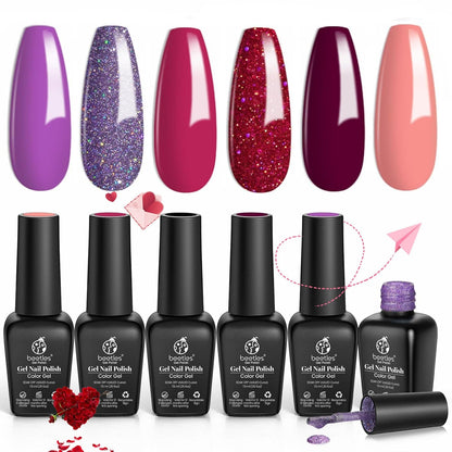 Beetles Gel Nail Polish, 6 Colors Nude Pink Rose Red Milky White Gel Polish, Sweetheart Candies Collection Soak Off UV LED Nail Lamp Light Nails Spring Summer Easter Gel Nail