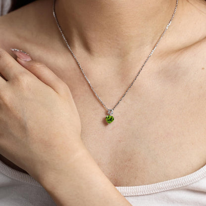 14K White Gold Gemstone Pendant with Sterling Silver Chain 8Mm Heart Birthstone Necklace for Women Fine Jewelry Anniversary Birthday Gifts for Women Mom Wife Girlfriend Her
