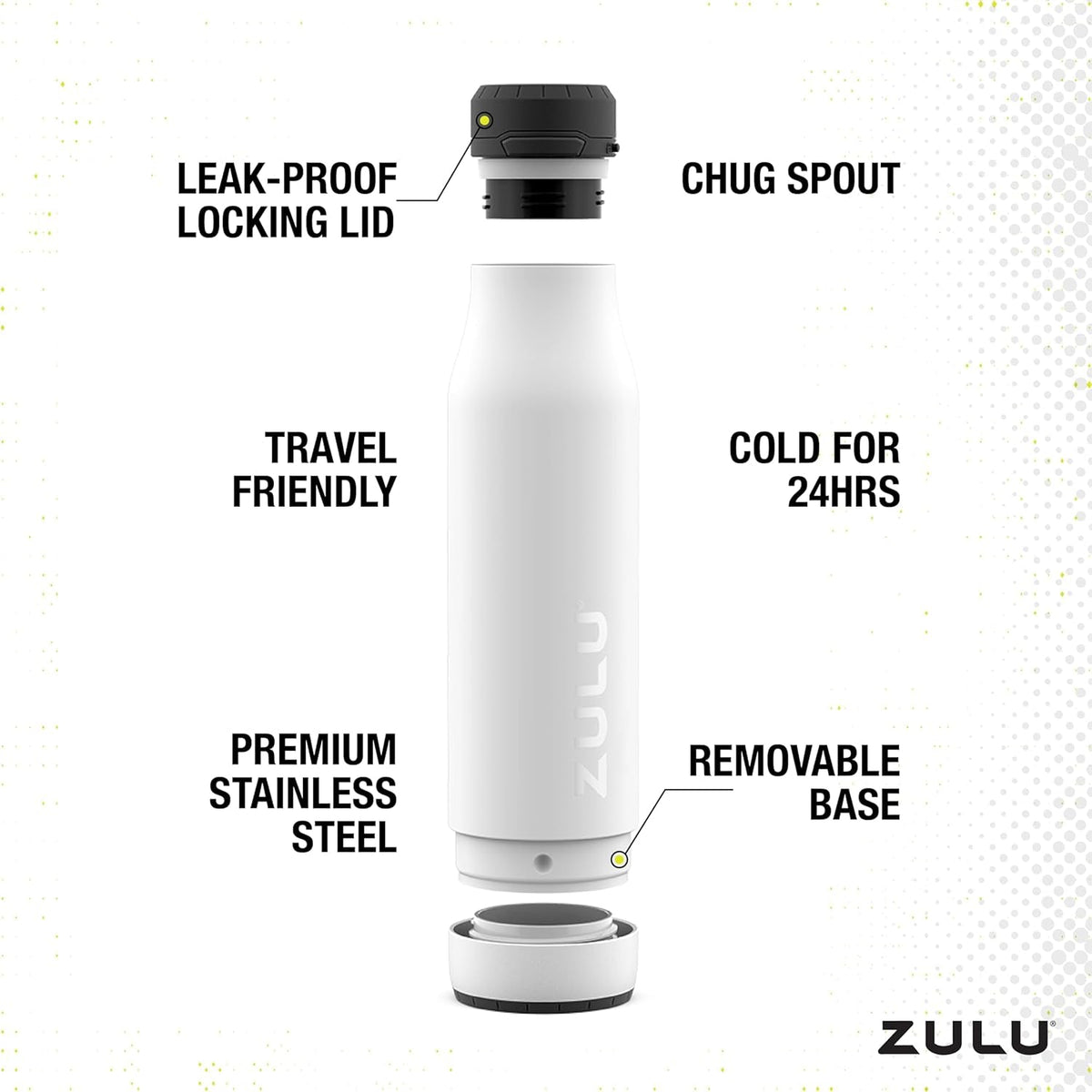 Ace Vacuum Insulated Stainless Steel Water Bottle with Chug Spout, Leak-Proof Locking Lid and Removable Base for School, Backpack, Sports, Gym, Travel