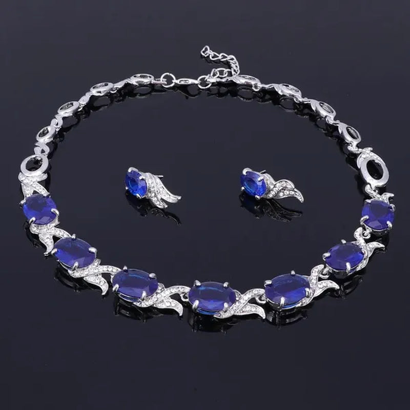 Fashion Women Zircon Rhinestone Necklace Earring Silver Plated Wedding Party Dress Jewelry Sets