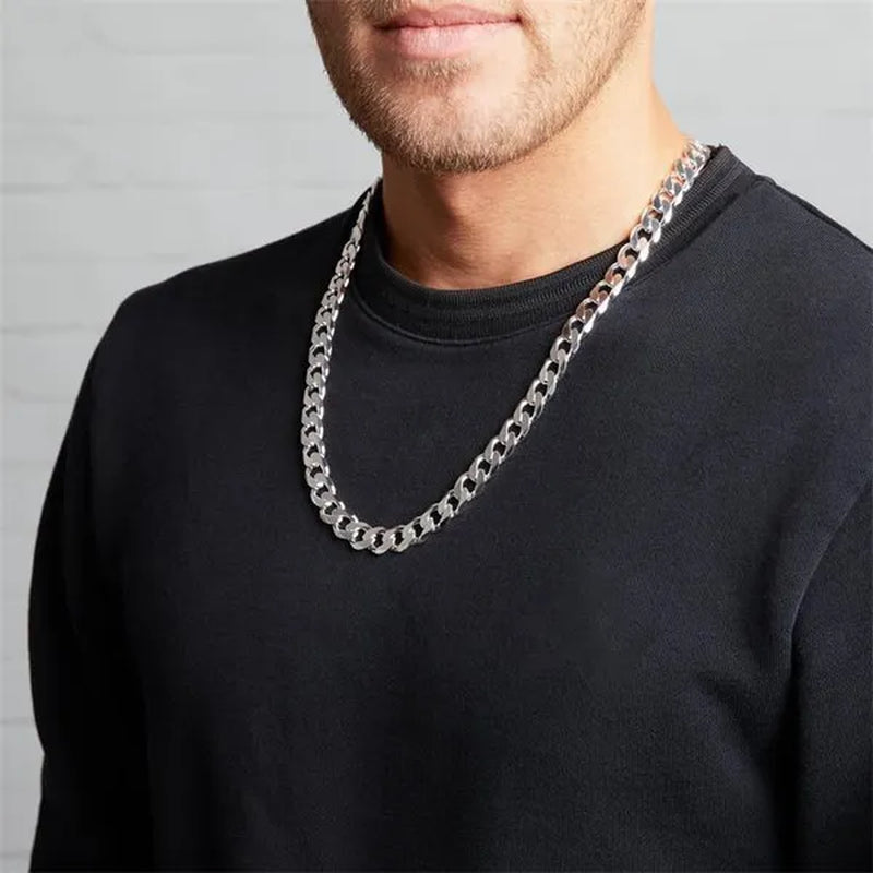 High Quality 925 Sterling Silver 12MM Width Male Jewelry 925 Solid Silver Fashion Jewelry Men Curb Chain Necklace Bracelet 8-30 inches