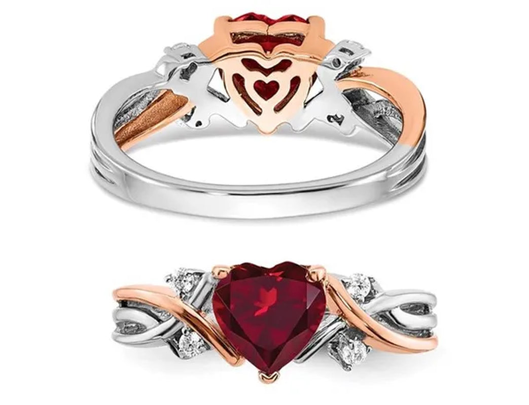 1.12 Carat (ctw) Lab Created Heart Ruby Ring in 14K White and Rose Pink  Gold