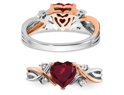 1.12 Carat (ctw) Lab Created Heart Ruby Ring in 14K White and Rose Pink  Gold