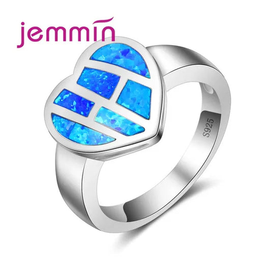 Heart Shaped Blue Fire Opal Ring 925 Sterling Silver For Women Wedding Rings Bague Femme Fashion Jewelry Gift